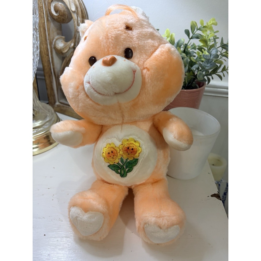 Vintage 1983 Kenner Care Bears FRIEND BEAR 13"  Orange Plush w Yellow Sunflowers